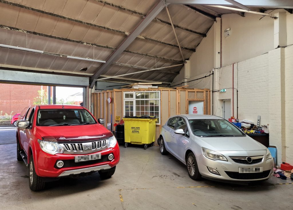 Cars parked inside the unit